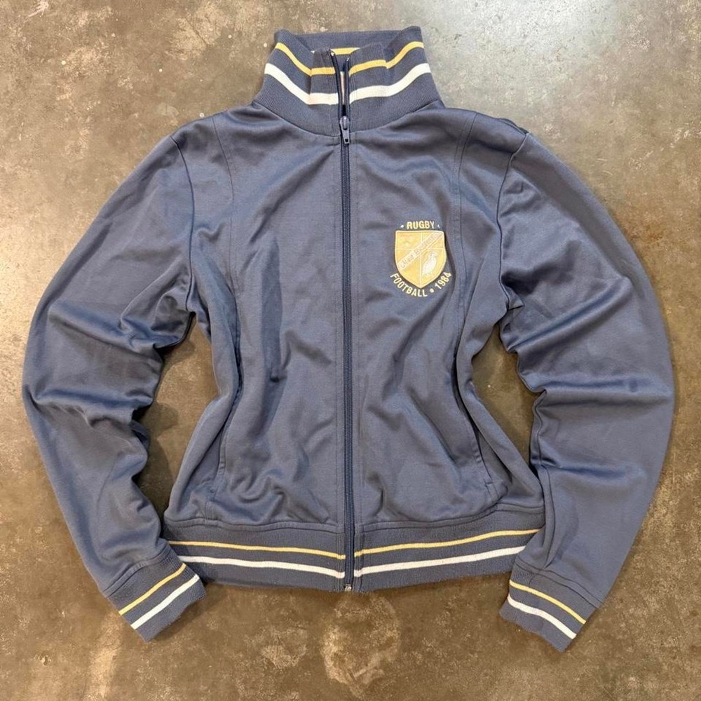 Forever 21 Vintage Y2K Rugby Track Jacket Blue Embroidered Crest Large